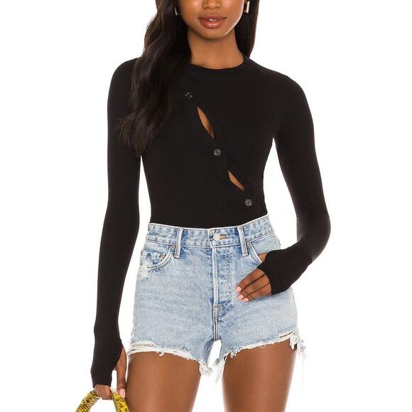 ALIX NYC Tops - Alix NYC Pearson Black Bodysuit Ribbed Asymmetric Button Size S